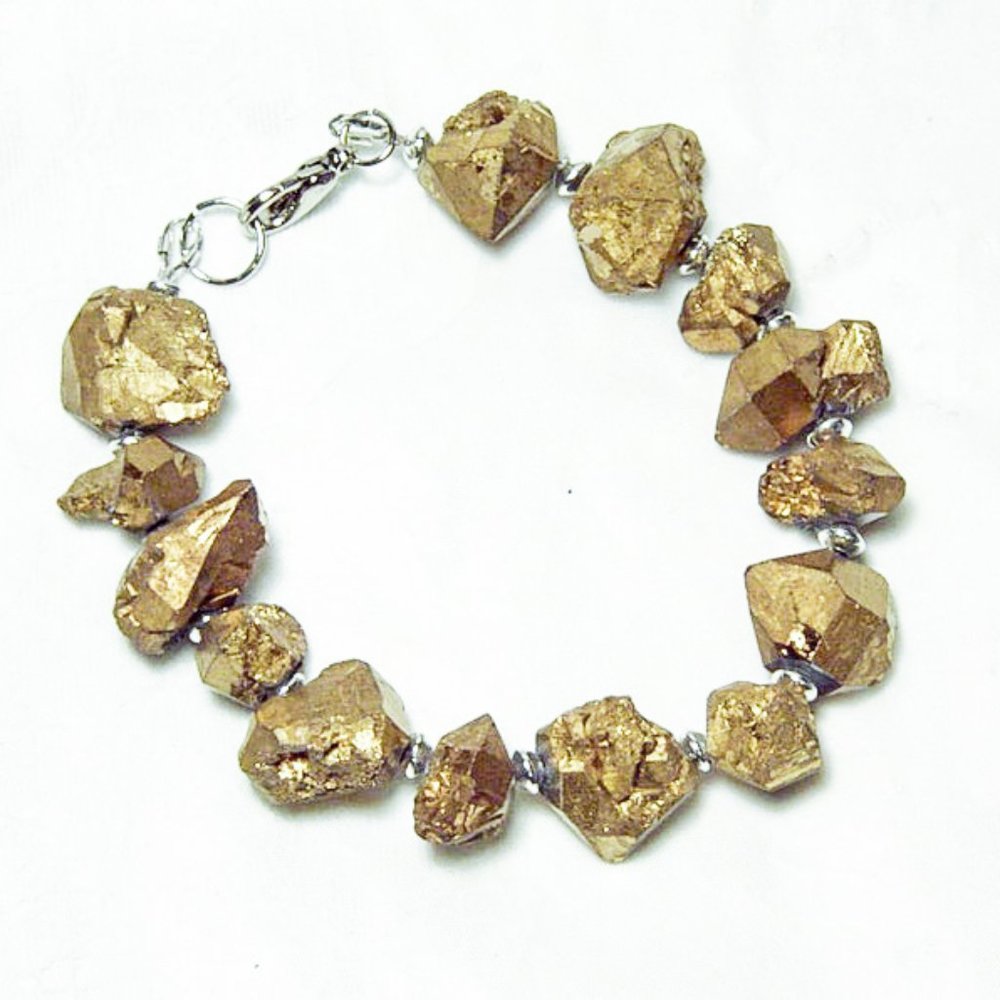 CYNTHIA LYNN "GOLD RUSH" CHUNKY TITANIUM QUARTZ CRYSTAL NUGGET BRACELET